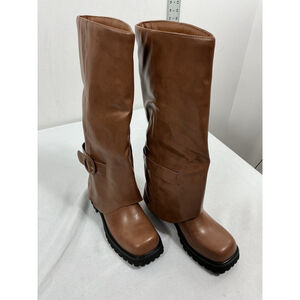 Womans New Teaieui Knee High Pull On Slouchy Fold over Riding Boots 7 Brown